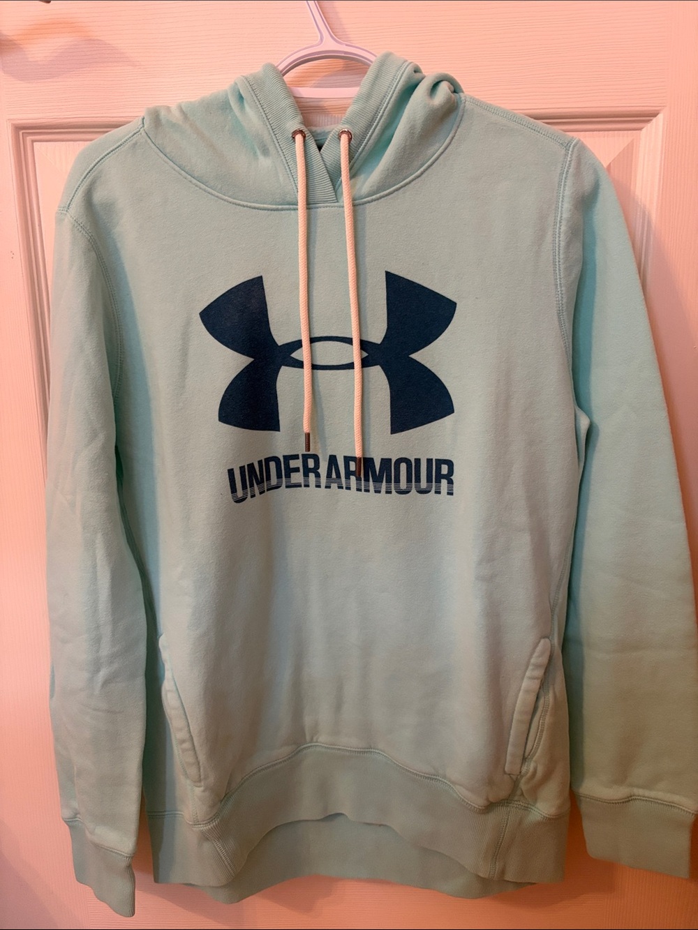 Under Armour Women’s Mint Green Crewneck Hoodie with Navy Logo